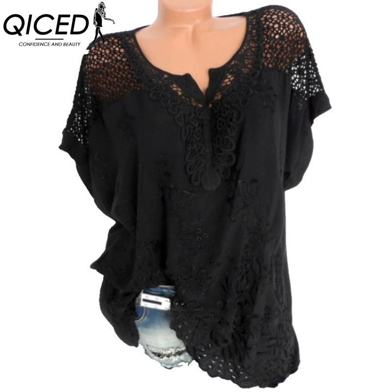 QICED Dámská móda Ležérní jednobarevné halenky a košile s krátkým rukávem a výstřihem do V