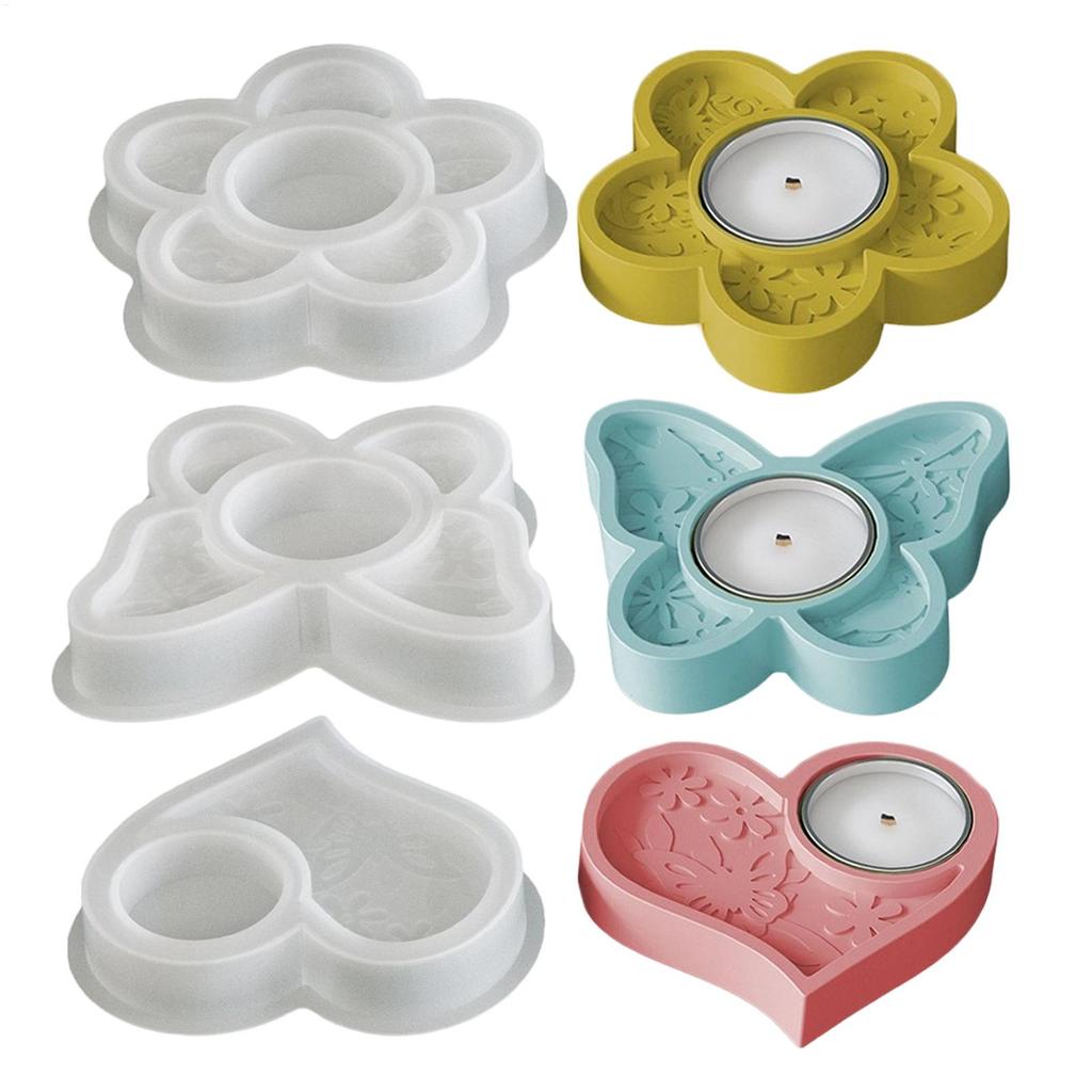 3D Kerzenformen Schmetterling /Blumen- und Herzformen Gießform für Teelichthalter Harzgussform für Wachs Gips Heim