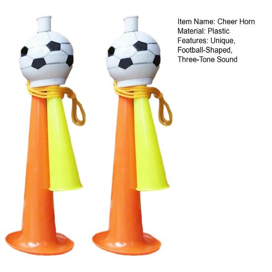 2Pcs Soccer Horn for Kids, 3 Tone Cheering Noise Maker for Sports Game, Handheld Football Shaped Trumpet for Stadium, Fan Party Supplies