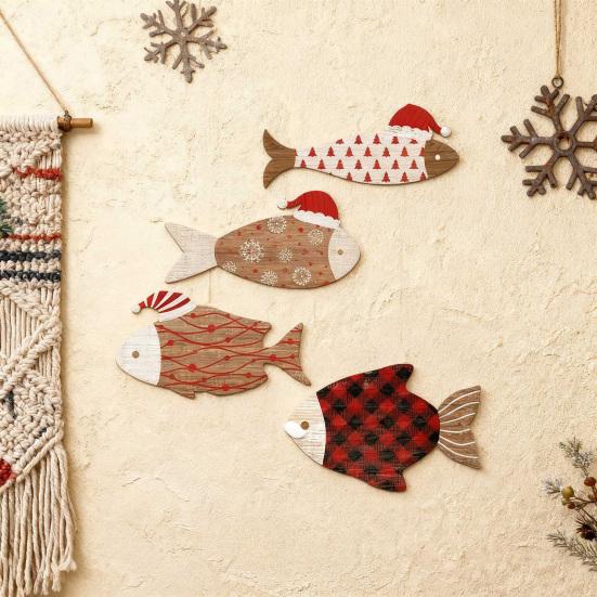 4Pcs/Set Nautical Wooden Fish Wall Decoration Farmhouse Rustic Fish Wall Art Sculpture Home Living Room Bathroom Wall Decorative Sign