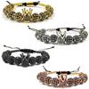 European & American Style 8mm CZ Zirconia Diamond Ball Crown Woven Beaded Bracelet for Men & Women, Punk Style