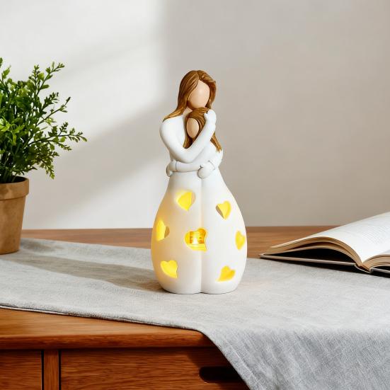 Candlestick Hollow Love Pattern LED Light Living Room Ambiance Lamp Warm Touch Resin Lamp Home Decor Mother Day Gift