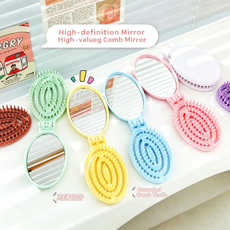 Portable Folding Hair Comb With Mirror, Lightweight & Travel-Friendly For On-The-Go Styling. A Perfect Gift For Women & Girls.