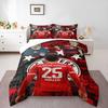 3 Piece Bedding Set with Duvet Cover and 2 Pillowcases - Thomas Muller Bayern Number 25 Back Portrait Print - Red Black Soccer Decor for Fans
