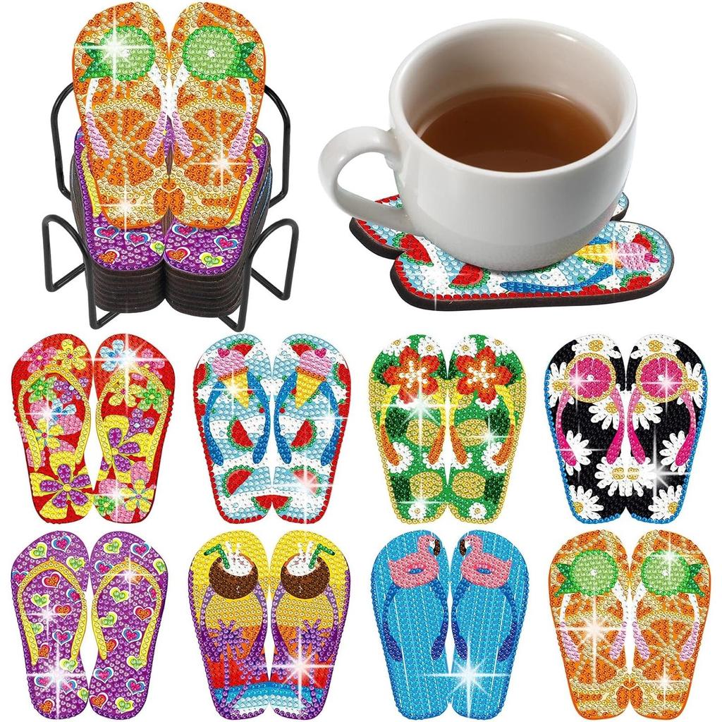1 Set Diamond Painting Coasters | Diamond Art Coasters | Mandala Landscape Slipper Sandwich Dog Butterfly Cat Ocean Animal Set