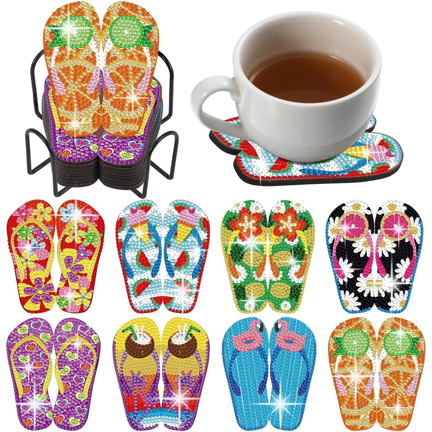 

1 Set Diamond Painting Coasters | Diamond Art Coasters | Mandala Landscape Slipper Sandwich Dog Butterfly Cat Ocean Animal Set