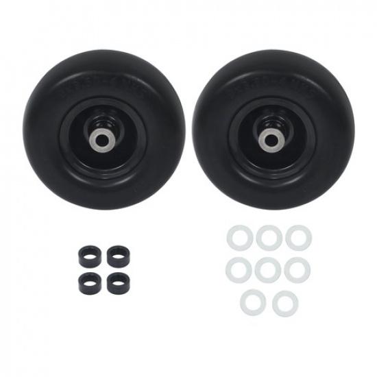 Set da 2 pneumatici e ruote per tosaerba 9x3.50-4'' Pneumatico in PU e Kit Adattatori Nero