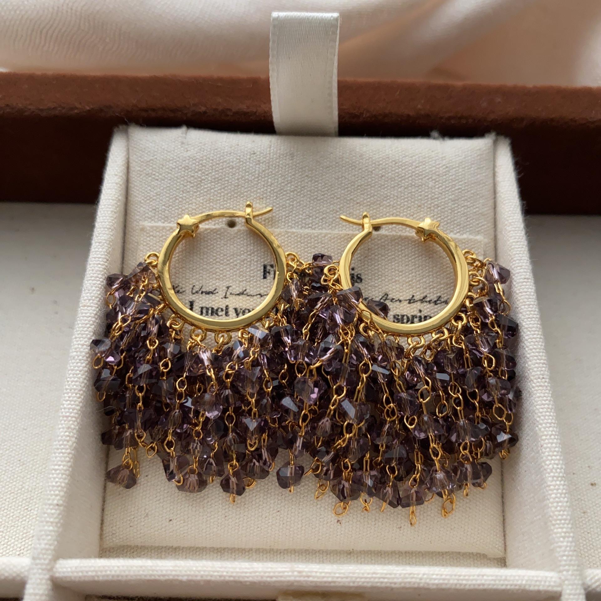 Color crystal fringed earrings, earrings, retro shining art, exquisite elegance and personality