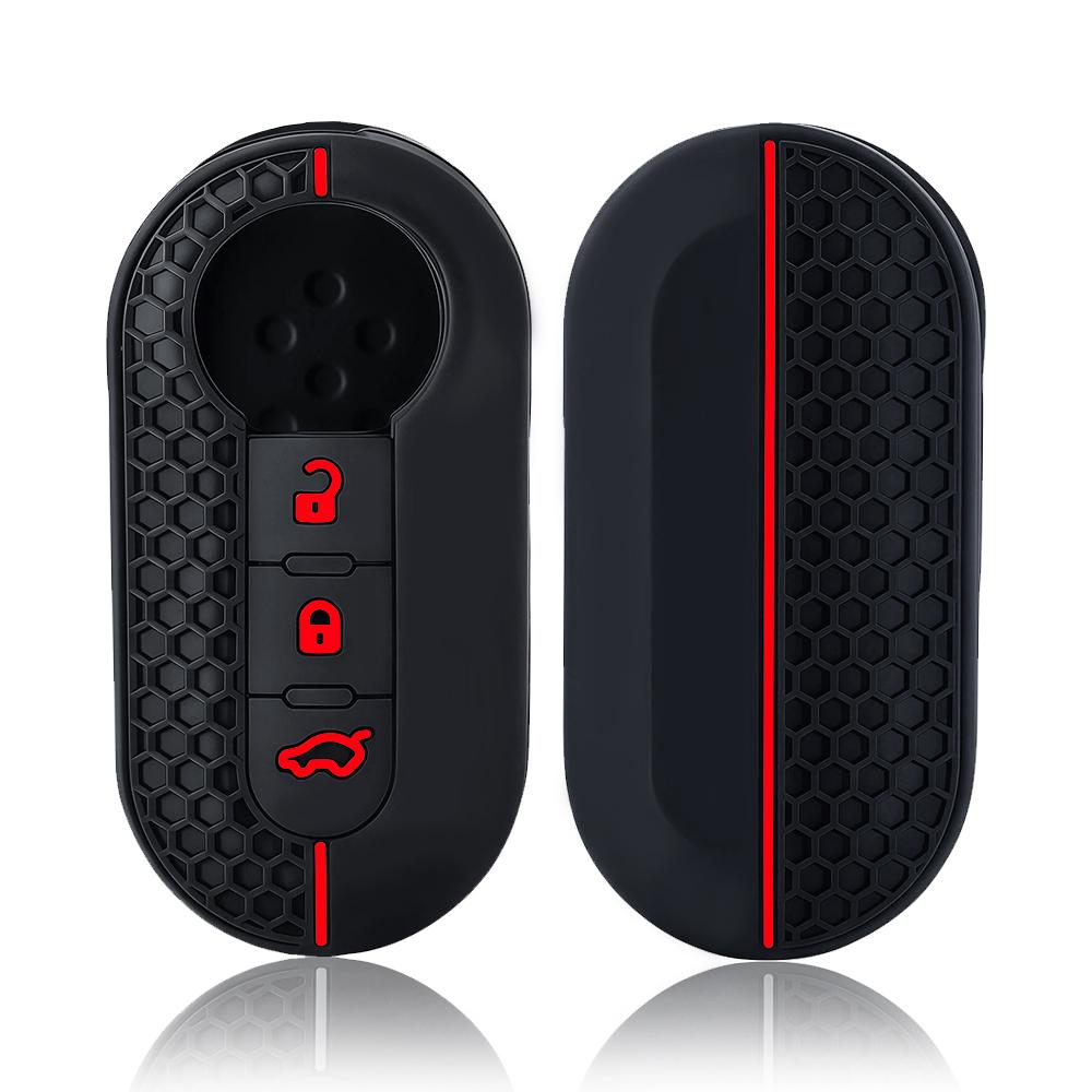 Silicone Car Key Fob Shell Cover for FIAT 500 500L 500X Abarth 3-Button Folding Key