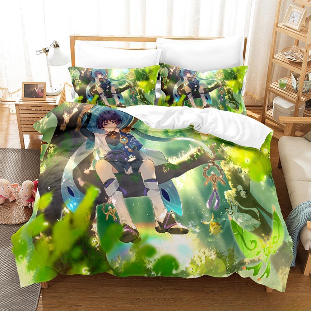Anime Game Genshin Impact Scaramouche Bedding Set Cartoon Anime Three-piece Set Adult Kid Bedroom Duvet Cover Sets Home Textiles
