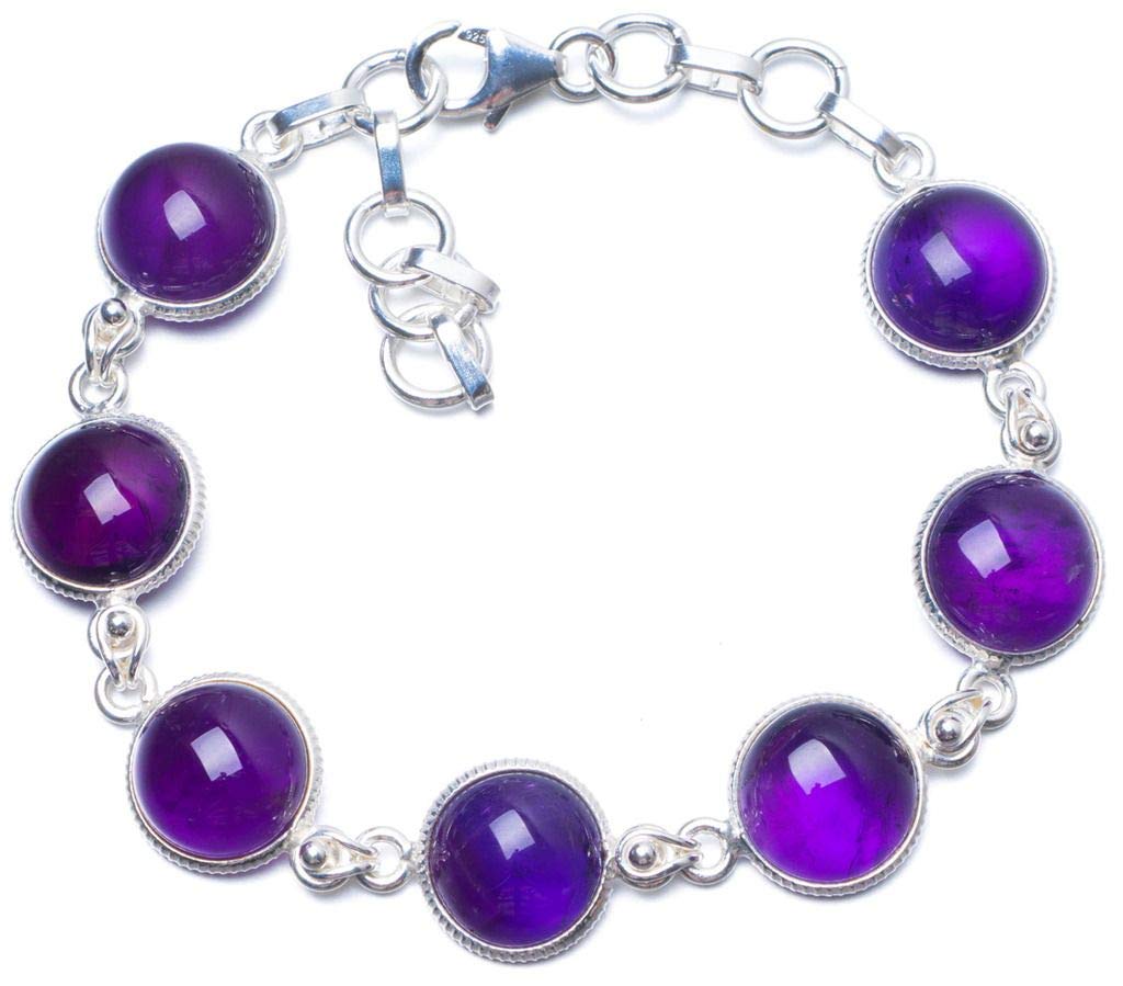 

StarGems Natural Amethyst Handmade Unique 925 Sterling Silver Bracelet 7-8 Y0035