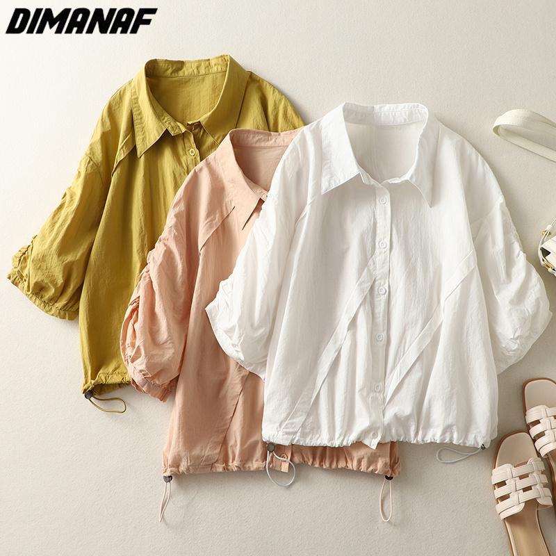 

DIMANAF 2023 Plus Size Новая Летняя Блузка Винтажный Дизайн Хлопковая Повседневная Рубашка Короткий Рукав Модные Пуговицы Женская Свободная Рубашка Показать Твердый