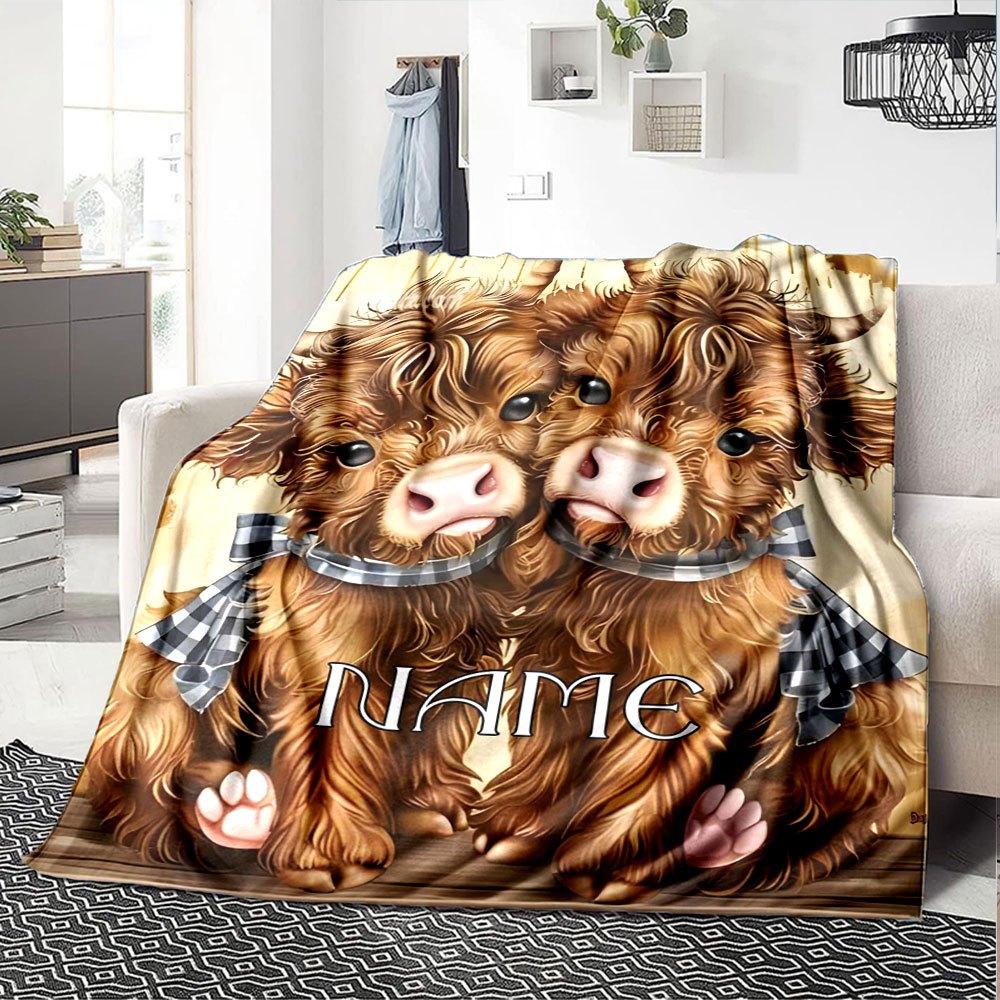 Highland Cows Home Customize Your Name Blankets Soft And Cozy For All Seasons Perfect For Picnics Sofa Office Bed Living Room Ideal Gift For Friends