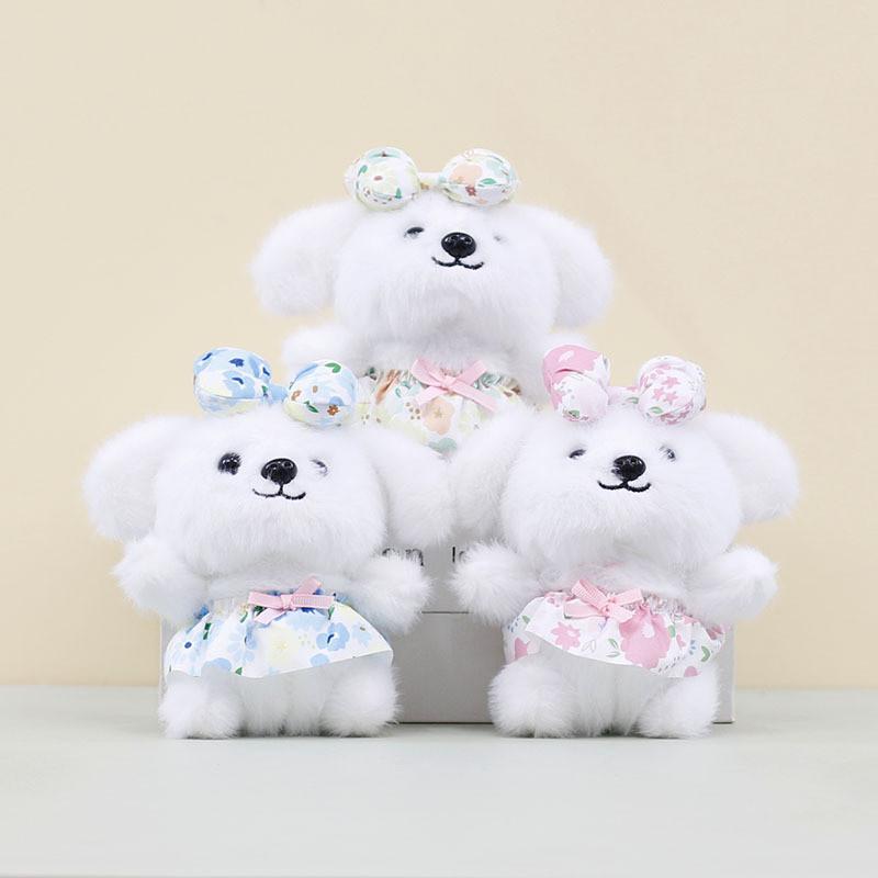 Plush Bowknot Dog Keychain Toy Pendant Stuffed Doll Cartoon Bag Decorations