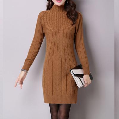 Φθινοπωρινά χειμερινά πλεκτά βαμβακερά φορέματα πουλόβερ Γυναικεία πουλόβερ με ζιβάγκο Γυναικείο πλεκτό φόρεμα