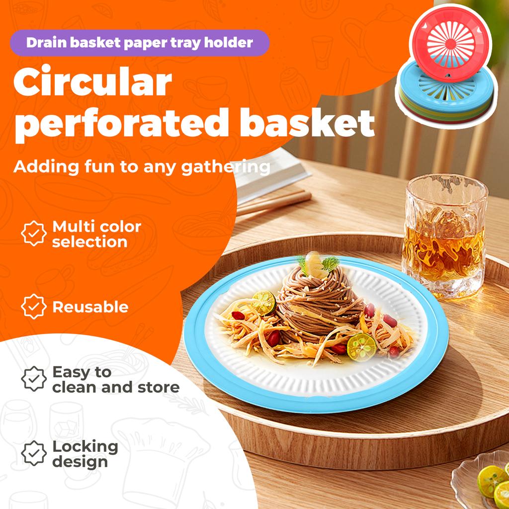 12 Pcs Paper Plate Holders 10 Inch Reusable Plastic Round Paper Plate Dispenser with Snap in Grooves 4 Bright Colors for Party