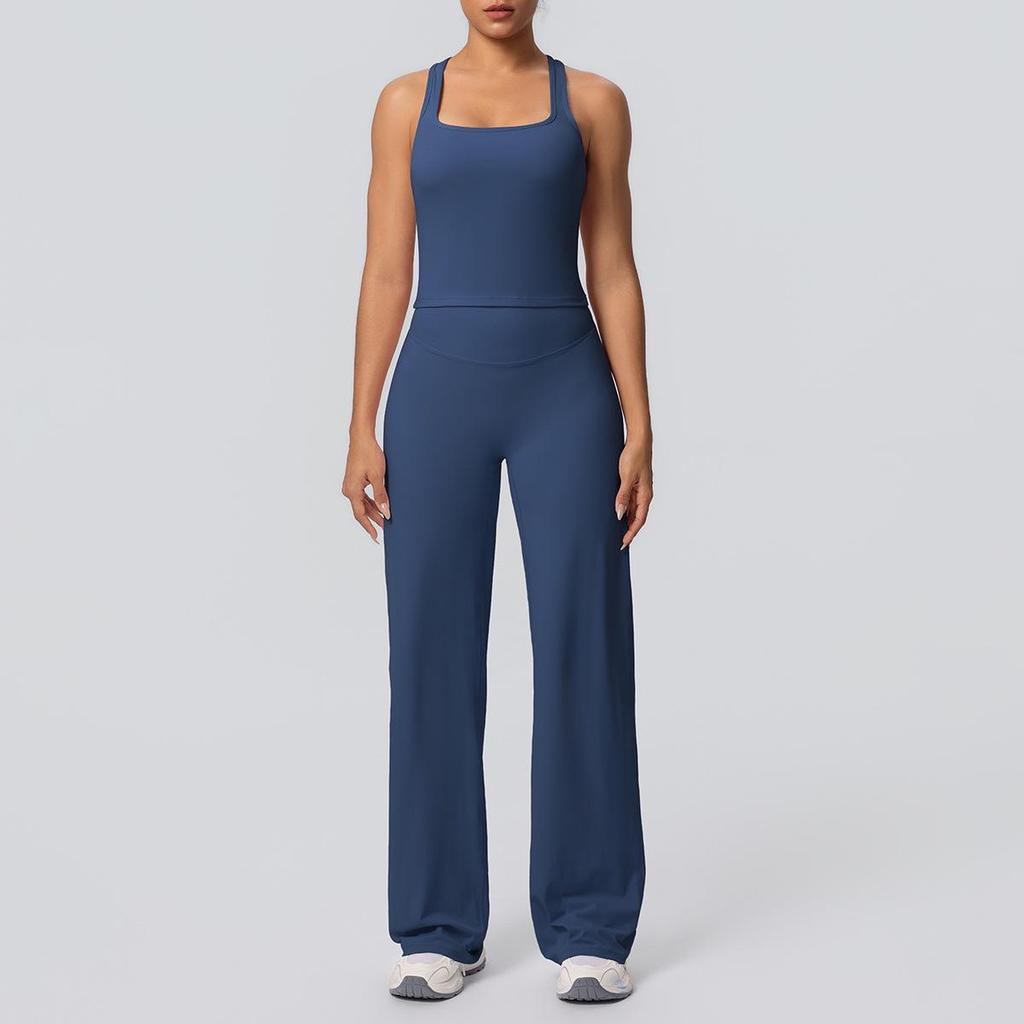 High-Waisted Yoga Set: Hip-Lifting Wide-Leg Pants & Sports Back Crop Top