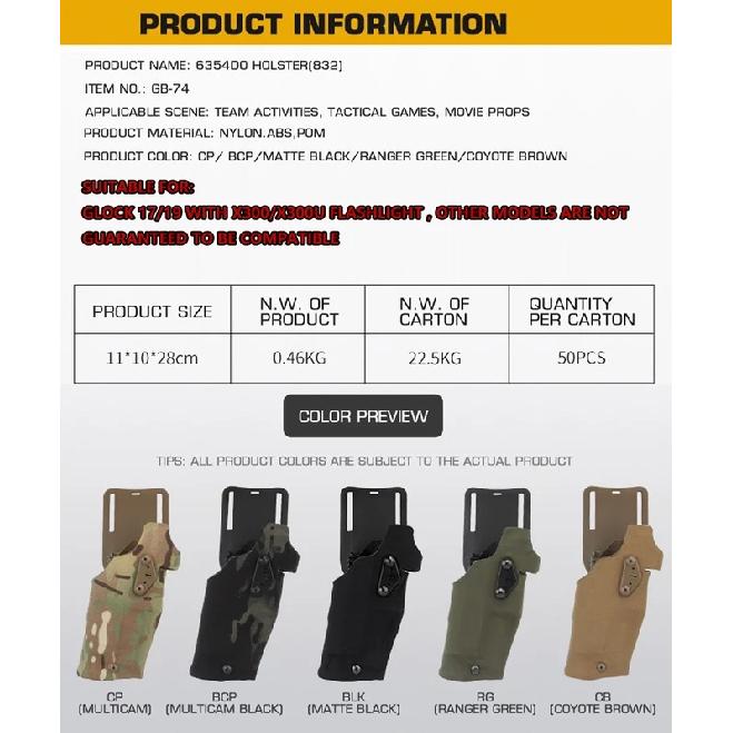 Glock 17/19 için X300/X300U Fenerli 6354DO Taktik Tabanca Kılıfı Airsoft -832 ALS Hızlı Çıkarma Bacak Kılıfı