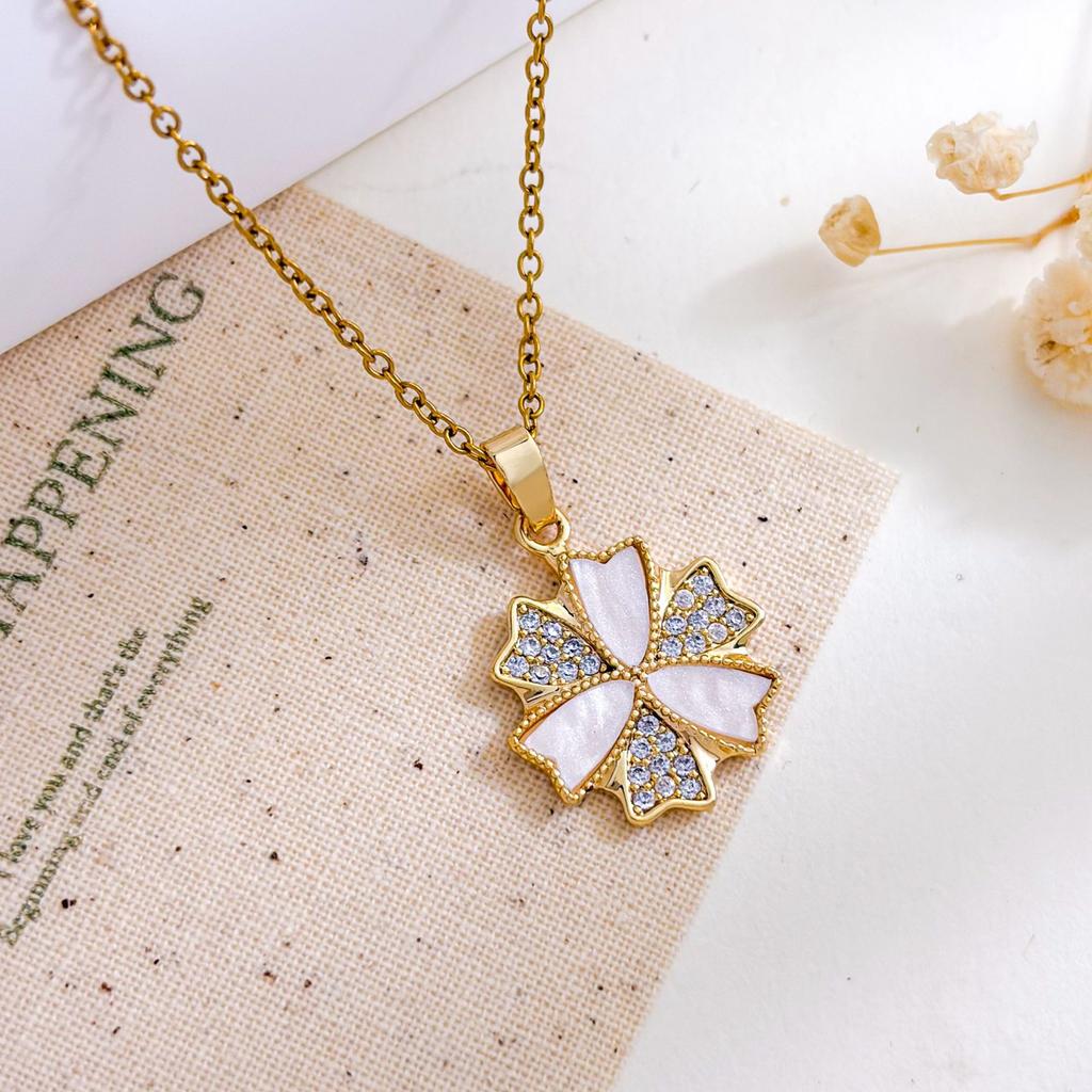 Necklace letter flower micro-inlaid zircon necklace accessories feminine minimalist design sense niche versatile titanium steel accessories