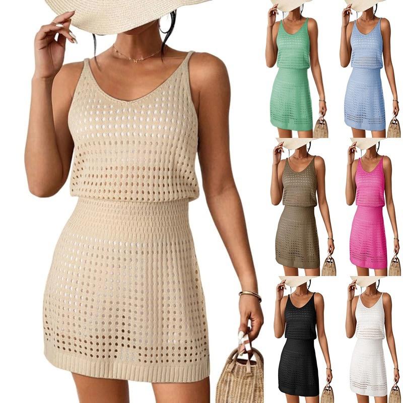 2026 Summer Crochet Hollow Knitted Beach Swimsuit Swim Cover Up Women's Vacation Dress Women