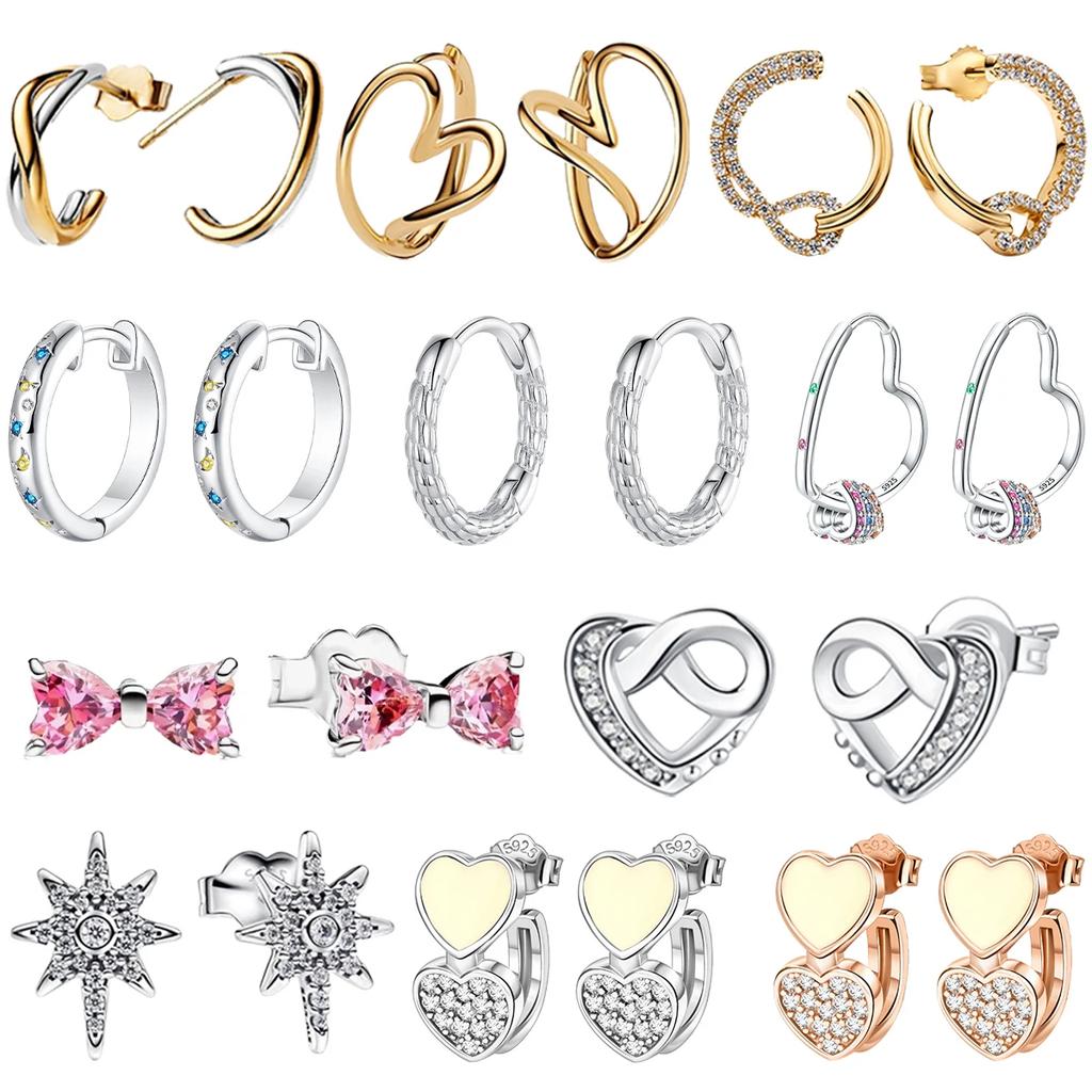 925 Silver Cute Earring Set Heart Lock Caterpillar Giraffe Flamingo Star Fit Fashion Jewelry for Women Daily Accessory