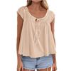 Womens Off Shoulder Ruffle Short Sleeve Tie Front Loose Blouse