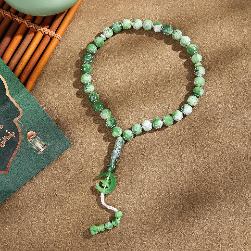 Hui Muslim Prayer Tasbih: 33 Handmade Imitation Amber Beads for Zikr and Jewelry.