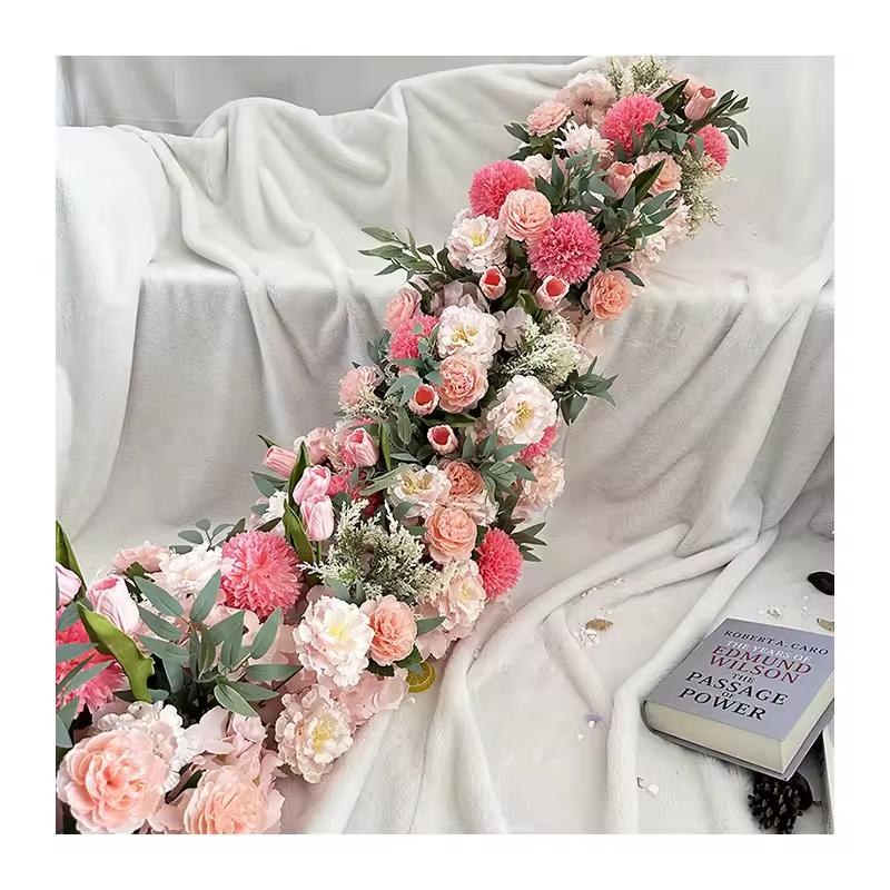 Uflower Atficial White Flower Row Runner Elegant Artificial Center Stage Background for Wedding Party Home Decoration