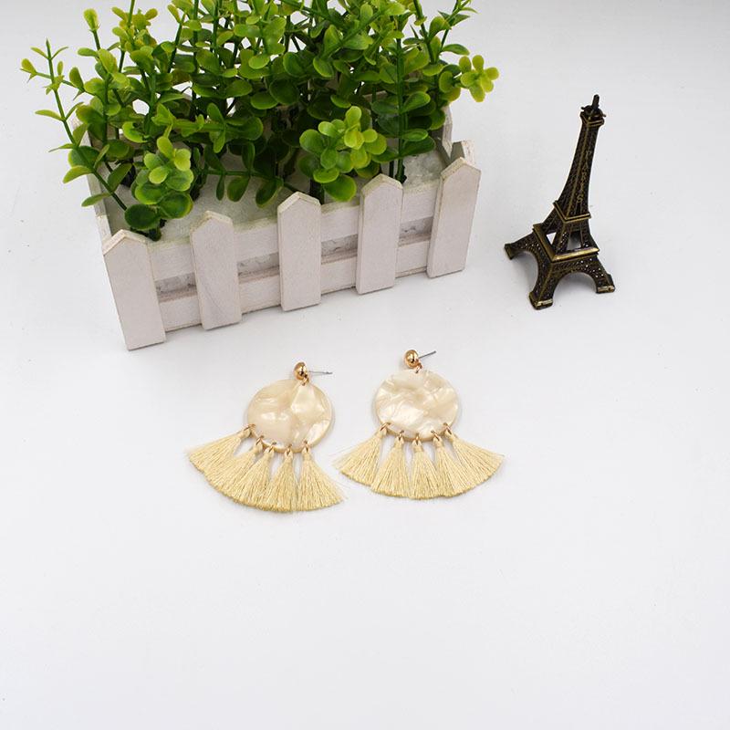 Versatile Large Acetate Tassel Earrings for Women - Japanese Korean Style покинуть белый