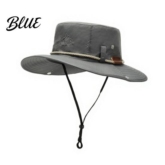 Unisex Foldable Summer Hat Wide Brim Bucket Hat  UV Protection Sun Waterproof Quick Dry Fishing Adjustable Windproof Cap with Wind Lanyard &