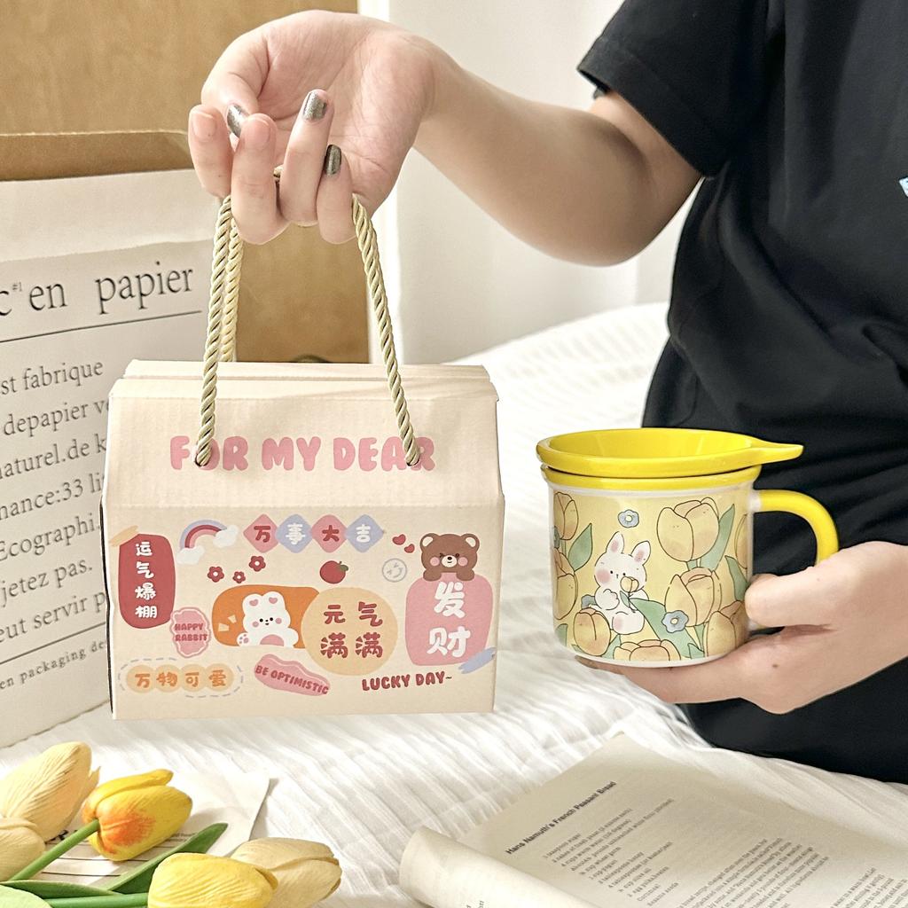 Mug with Lid High Value Ins Fengshui Cup for Girls Cute Home Breakfast Cup Ceramic Cup Souvenir Gift
