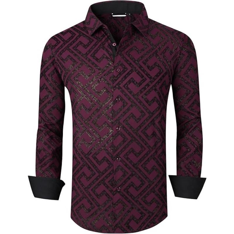 

Модная мужская формальная рубашка с цифровой печатью, не требующая глажки, обычная версия, рубашка на пуговицах для вечеринок, с длинным рукавом, удобная, на лето и весну 3XL красный