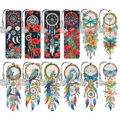 12er-Set DIY-Diamantmalerei-Lesezeichen mit Tierlandschaftsmotiven, unregelmäßig geformte Steine ​​für DIY-Bastelprojekte für Anfänger und Erwachsene