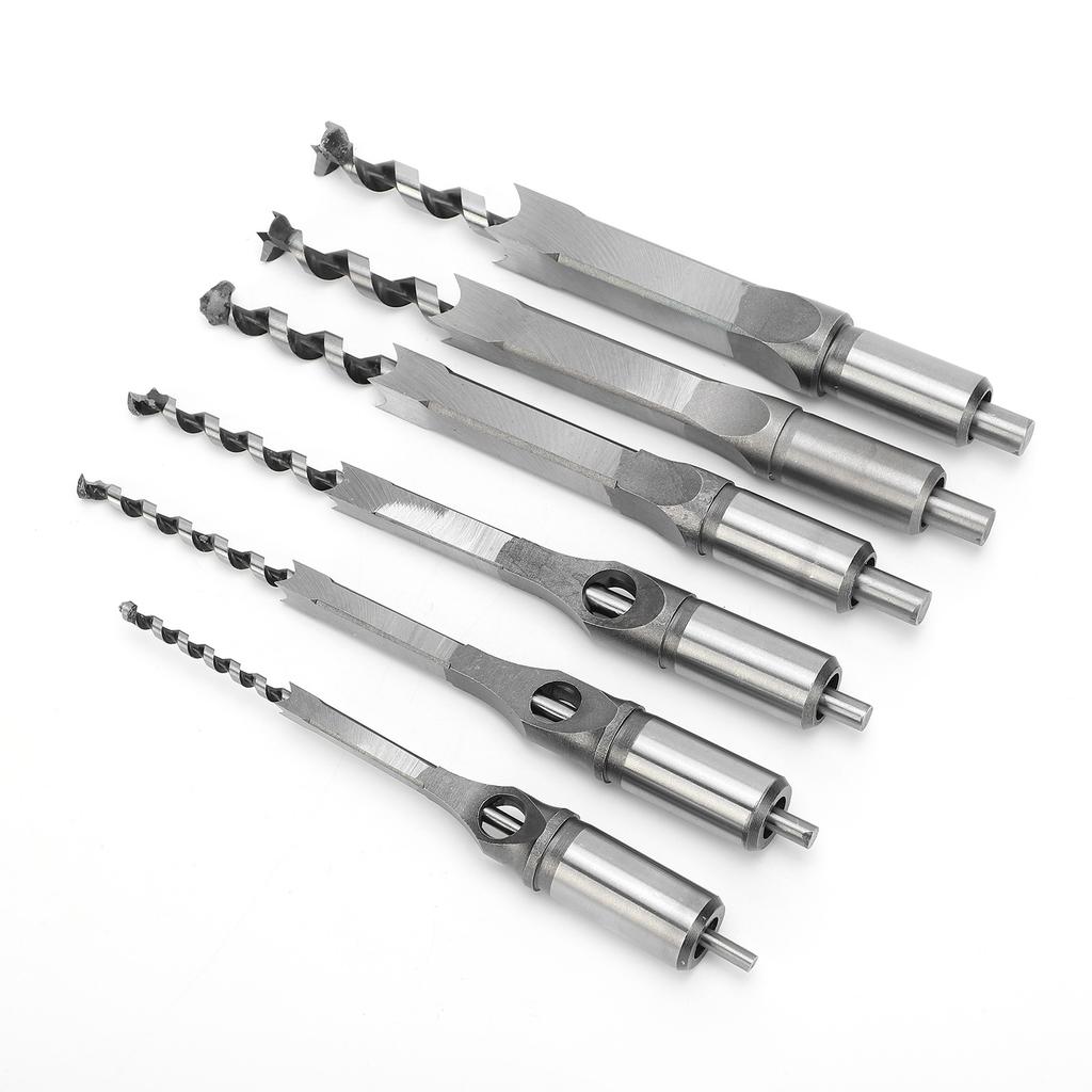 6Pcs SquaRe hole Saw Auger Drill Bit Mortising Chisel Woodworking Tool