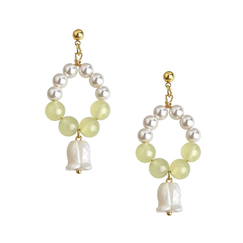 Handmade Glass Pearl Lily Flower Earrings - Elegant, Fresh, and Stylish for Women
