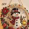 Christmas Snowman Gift Ideas Xmas Hanging Ornament, Round Acrylic Santa Reindeer Seasonal Winter Room Decor Door Sign for Festive Window Wall Parties
