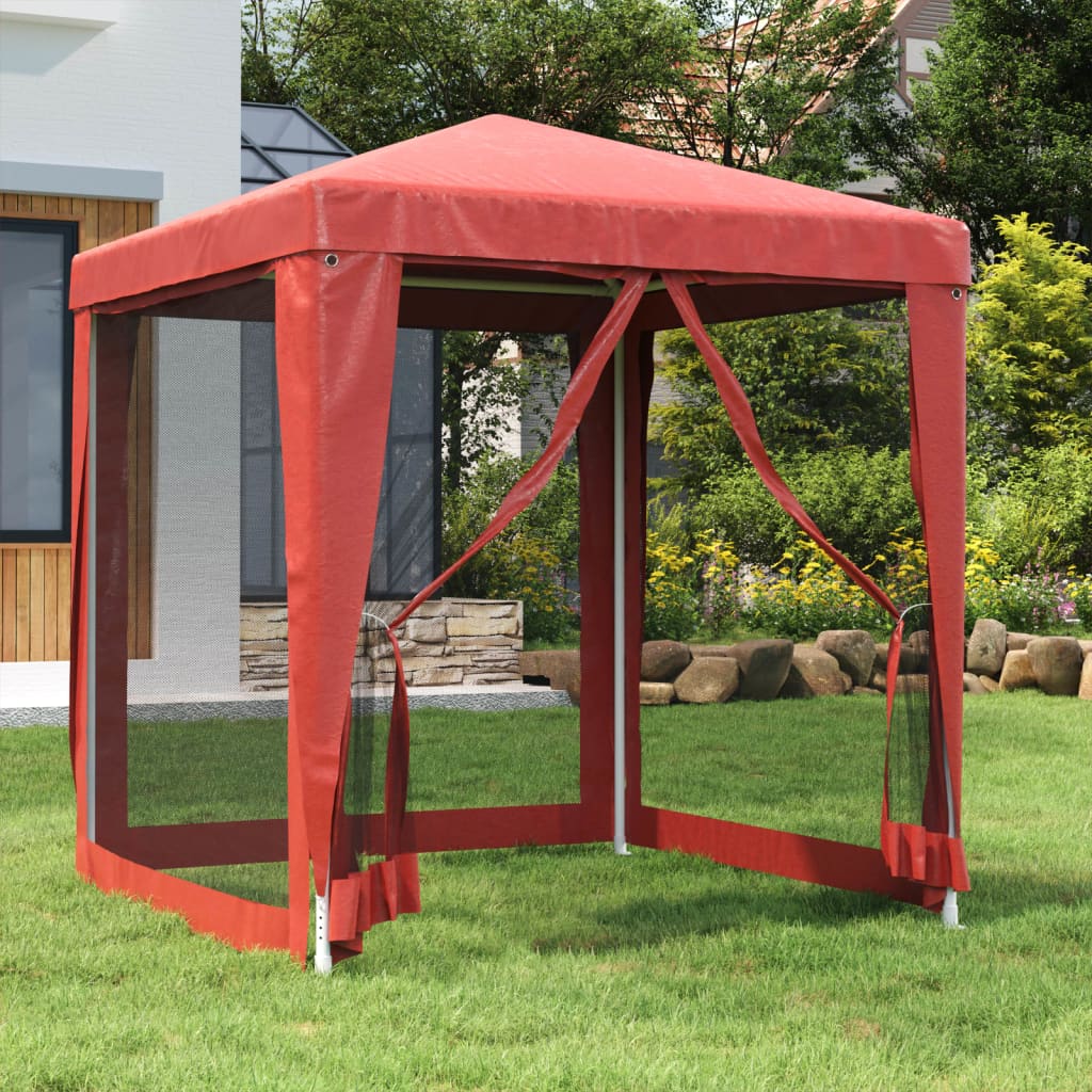 Party Tent with 4 Mesh Side Walls Red 2x2 M HDPE