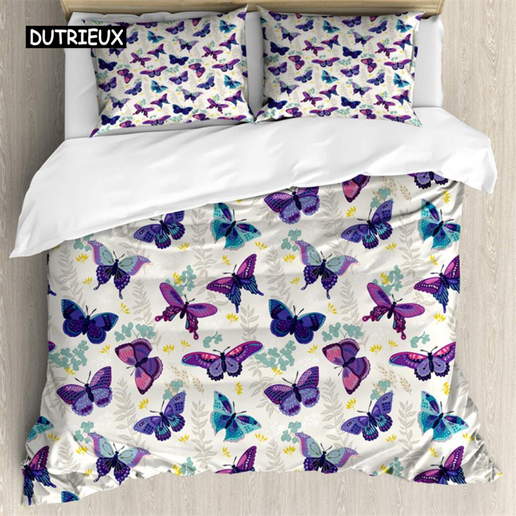 Butterfly Duvet Cover Romantic Spring Theme Bedding Set Colorful Flying Butterflies Quilt Cover Twin Full For Girls Teen Deocr