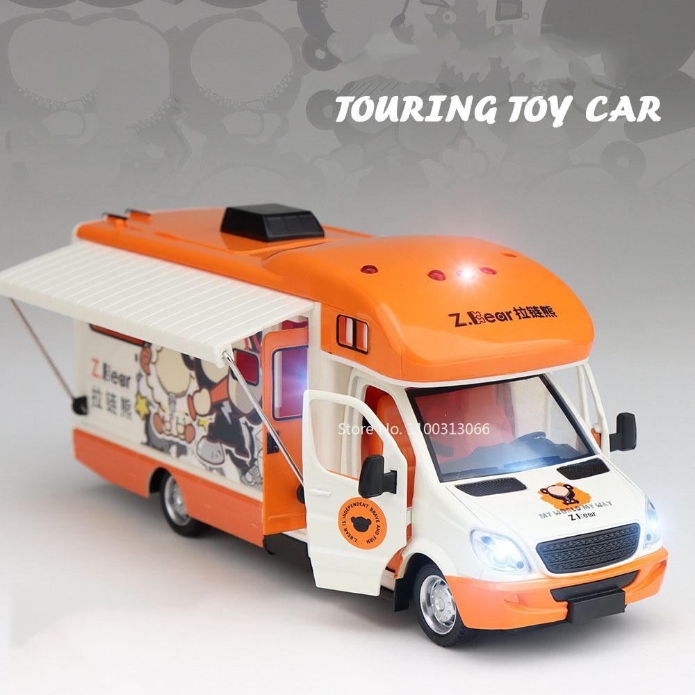 1:32 Kreslených Medvědů Karavan Hračka Auta Model Slitina Tlakově Odlitá Miniatura Obytný Vůz Dveře Otevřené Cestovní Přívěs pro Děti Narozeninové Dárky