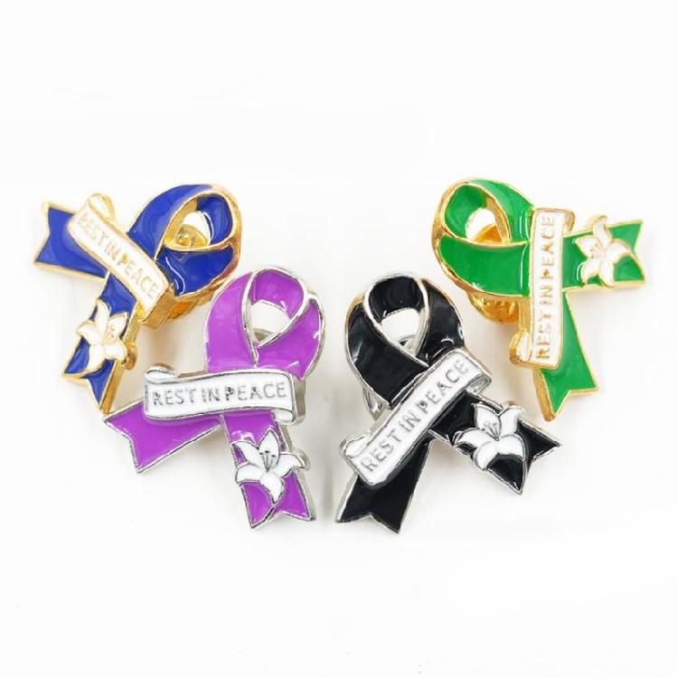 Versatile Peace Rest In Peace Brooch Pin With Ribbon Flower Accent Easy To Pair Outfits For Event Secure Closure