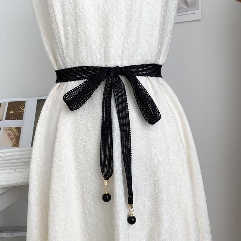 Soft Versatile Fabric Waist Belt For Women With Stunning Pearl And Lace Decorations