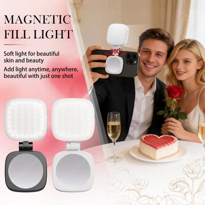 Mobile Phone Magnetic Selfie Light With Built-in Makeup Mirror, Portable Foldable Beauty Light For Photos, Live Streaming, And Ambience