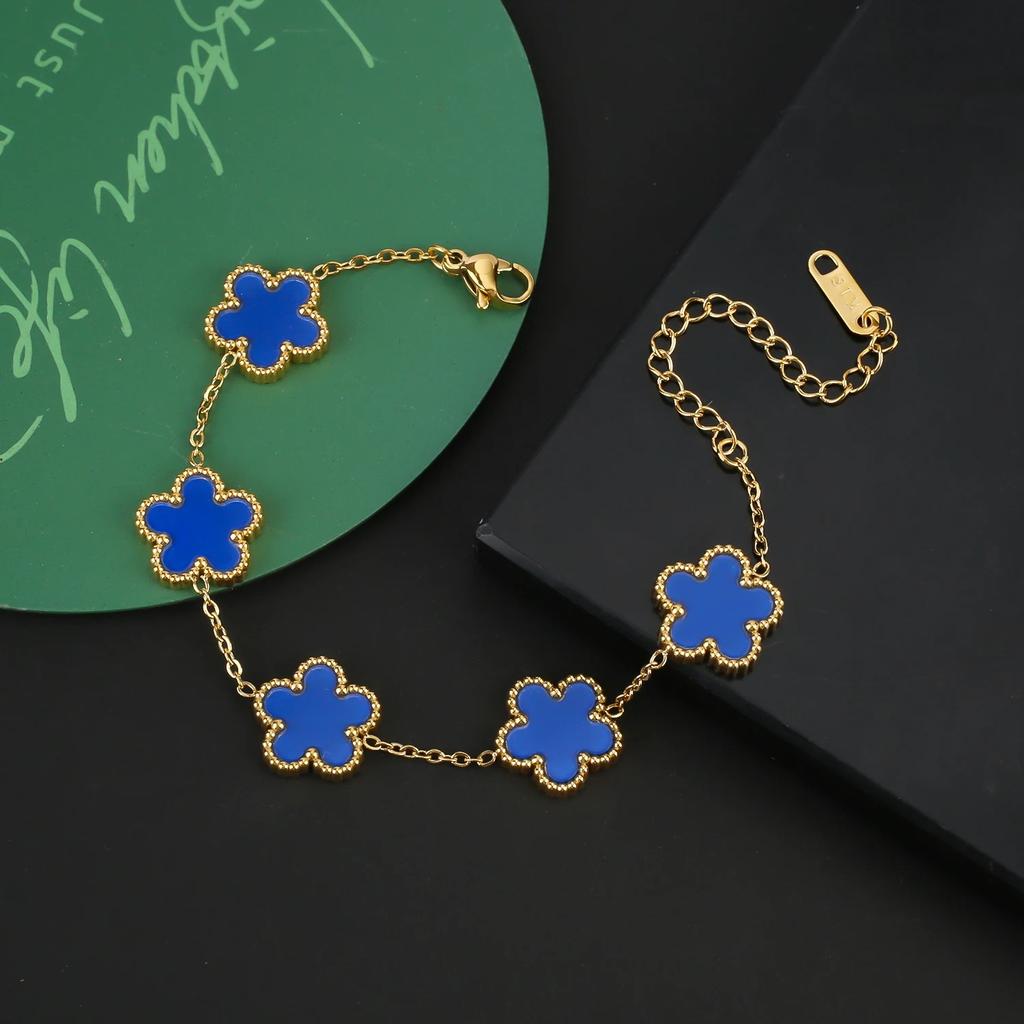 Gold Plated Hot Sale 316L Stainless Steel Plant Five Leaf Flower Bracelet Classic For Woman New Party Jewelry Clover