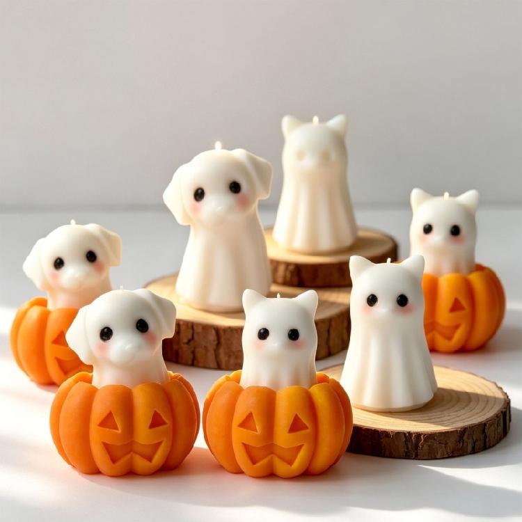Easy Releases Silicone Mould for Halloweens Candle Pumpkin Specters Designs Crafting Supplies