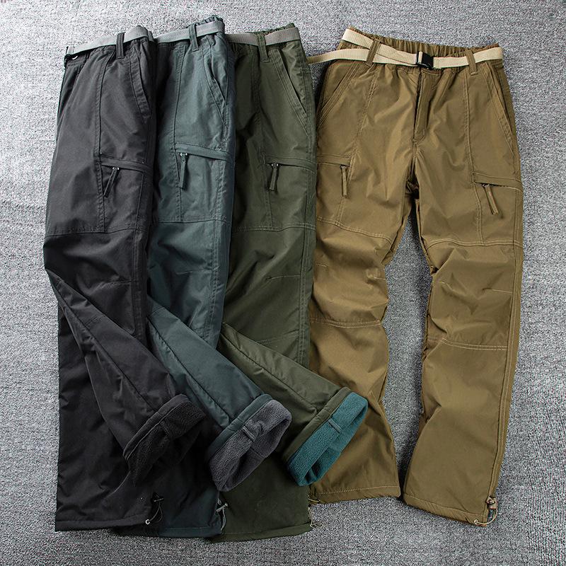 Men's Autumn/Winter Windproof Waterproof Soft Shell Trousers - Thick, Loose, and Velvet-Lined for Outdoor Casual Wear