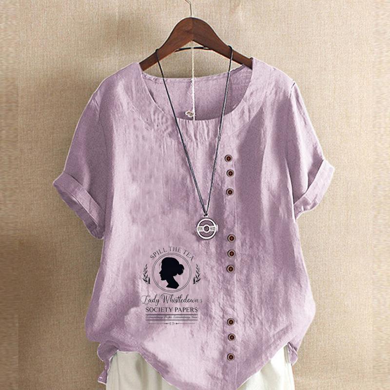 Women's Fashion Pattern Prined Round Neck Short Sleeve T-shirt Casual Cotton Linen Graphic Shirt Leisure Loose Summer Blouse Tops