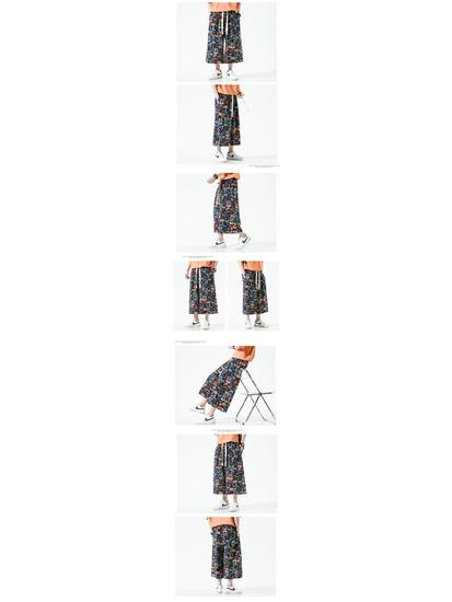 2022 Men's Summer Chinese Print Cotton Linen Capri Pants, Plus Size, Casual Wide Leg Style
