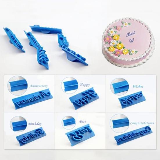 6Pcs Blessing Letter Cake Mold Fondant Chocolate Decorating Home DIY Baking Tool