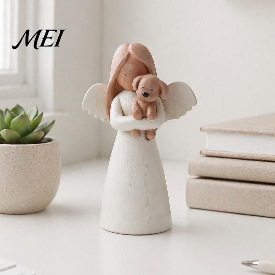 Sympathy Gifts for Loss of Pet Angel Holding Puppy Figurine, Cute Dog Resin Statue Home Small Tabletop Sculptures Shelf Desk Decor, Handcrafted