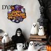 Thickened Solid Wood Pendant Happy Halloween Wooden Door Hanger Sign for Household Front Porch, Cute Ghost Pumpkin Classic Element Decor Printed